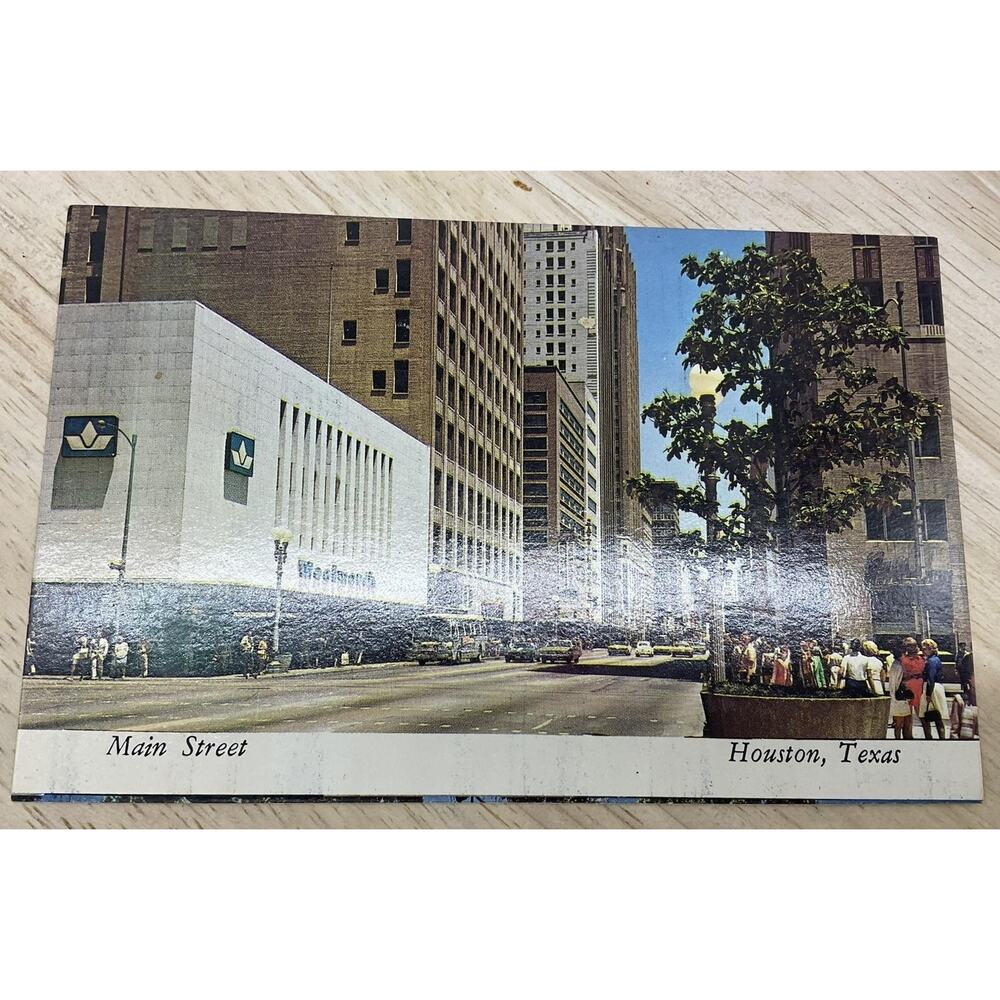 Vintage Main Street Houston Texas Colourpicture Photochrome‎ Postcard 5.5x3.5 In